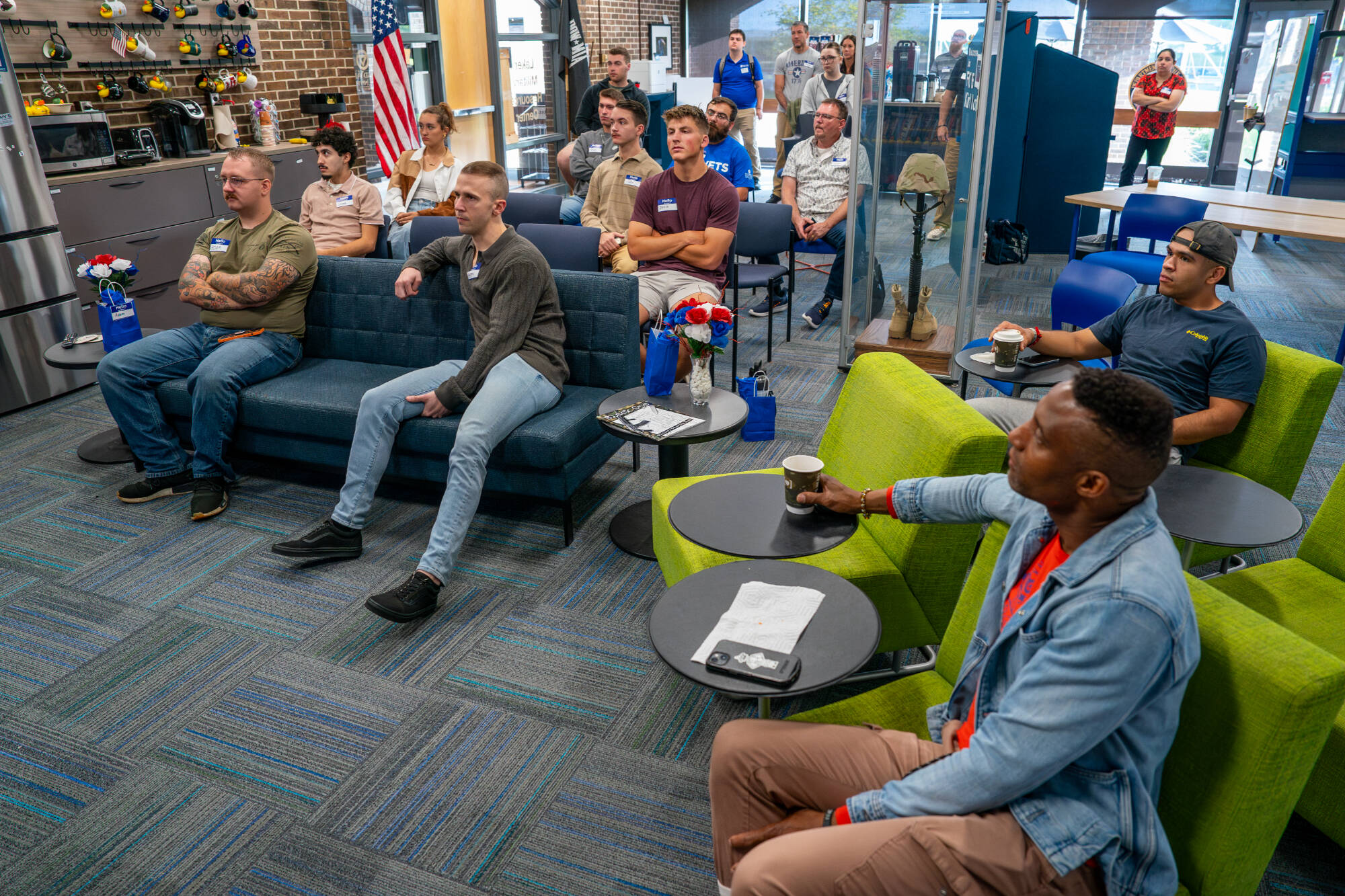 Students take part in the Military Connected/Student Veteran Orientation at the Kirkhof Center Veterans Lounge on August 21.